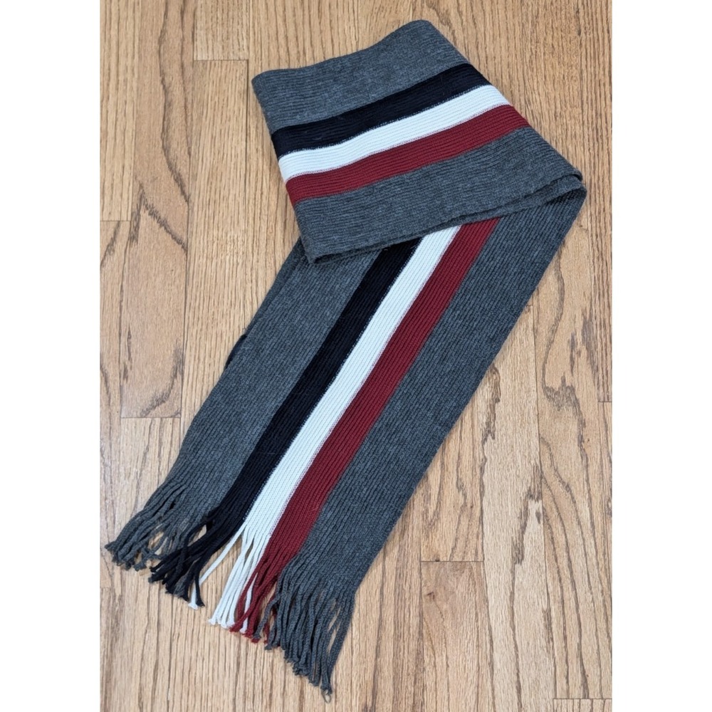 Tommy Hilfiger Scarf One Size Fits Most Gray Striped Knit Wool Blend Winter